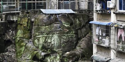 В Китае после приказа властей очистить двор от мусора и мертвых деревьев под многоэтажным домом нашли 9-метровую статую Будды